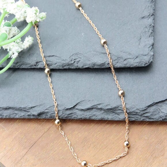Rose Gold Beaded Chain Necklace with Twist Link – 19.7 Inch Length, XPNL0005 - Picture 1 of 12